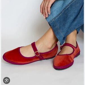 Flabelus x Sea New York Red Velvet Mary Jane Flats